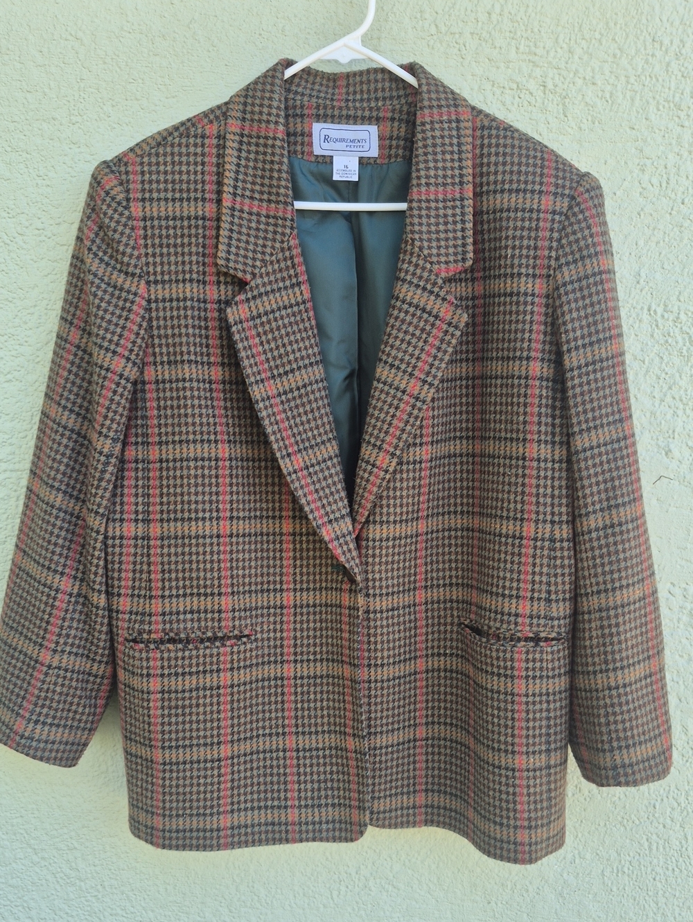 Requirements Petite (D.R.) Ladies Brown Plaid Blazer with Red Windowpane Fabric